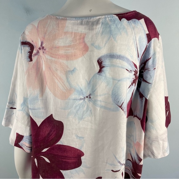 Lord & Taylor Plus Size 1X Boxy Floral Linen Shirt Top Popover Summer Resort - Picture 10 of 13